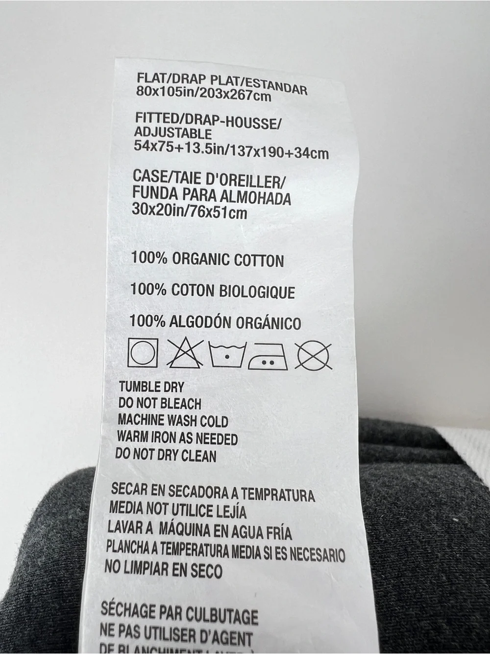 Crate & Barrel Organic Cotton Full Sheet Set Charcoal 4 Pc Set NEW with no Tags
